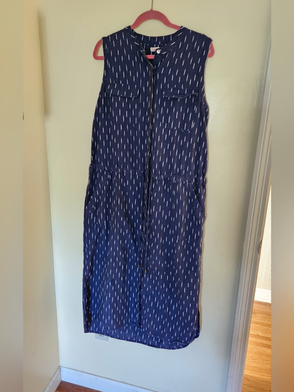 Faherty Saylor Waist Tie Midi Dress Ikat Sleeveless Pockets Organic Boho Beach L